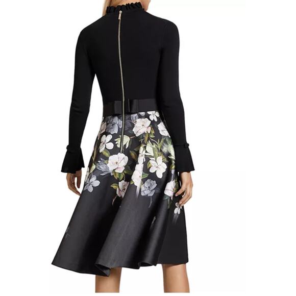Ted Baker Nerida Floral Print Fit and Flare Contrats Dress Size S Long Sleeves - Picture 2 of 15